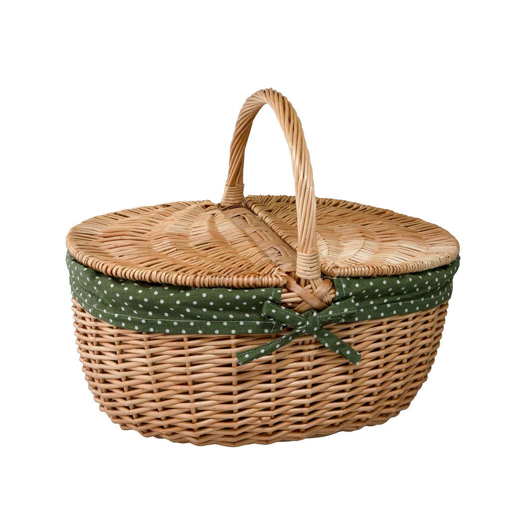 Arthur Cameron - Wholesale Picnic Basket - Natural Oval Picnic Basket with Fern Green Polka Dot Lining4