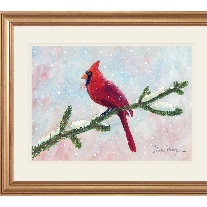 Snowy Cardinal II Limited Edition Print for wholesale by Nick Mayer Art