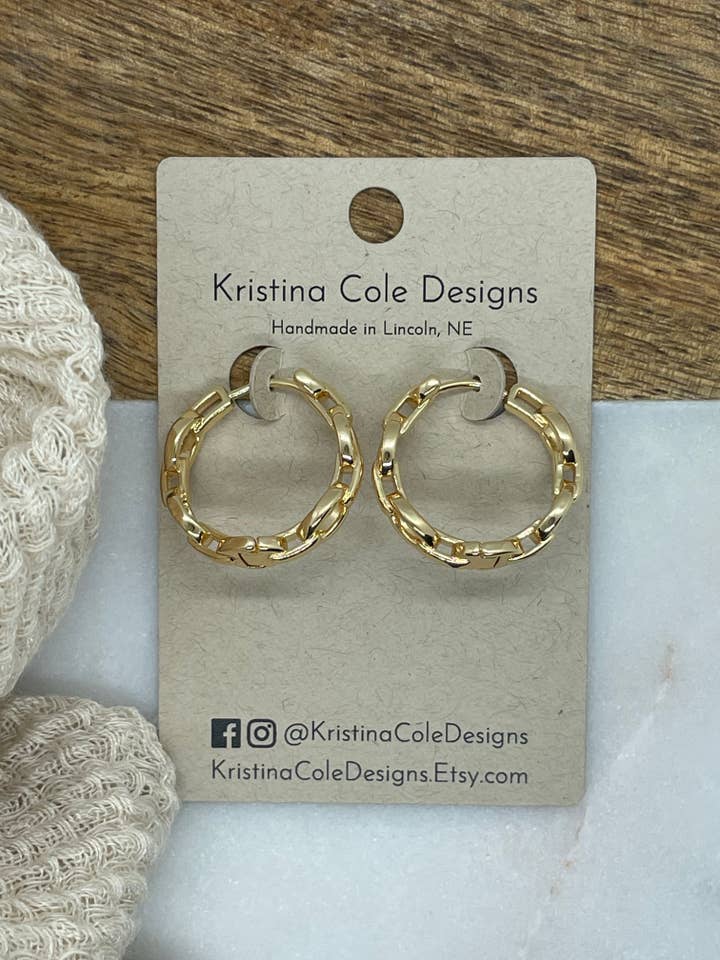 Large Chain Link Gold Huggie Hoop Earrings for wholesale by Kristina Cole Designs