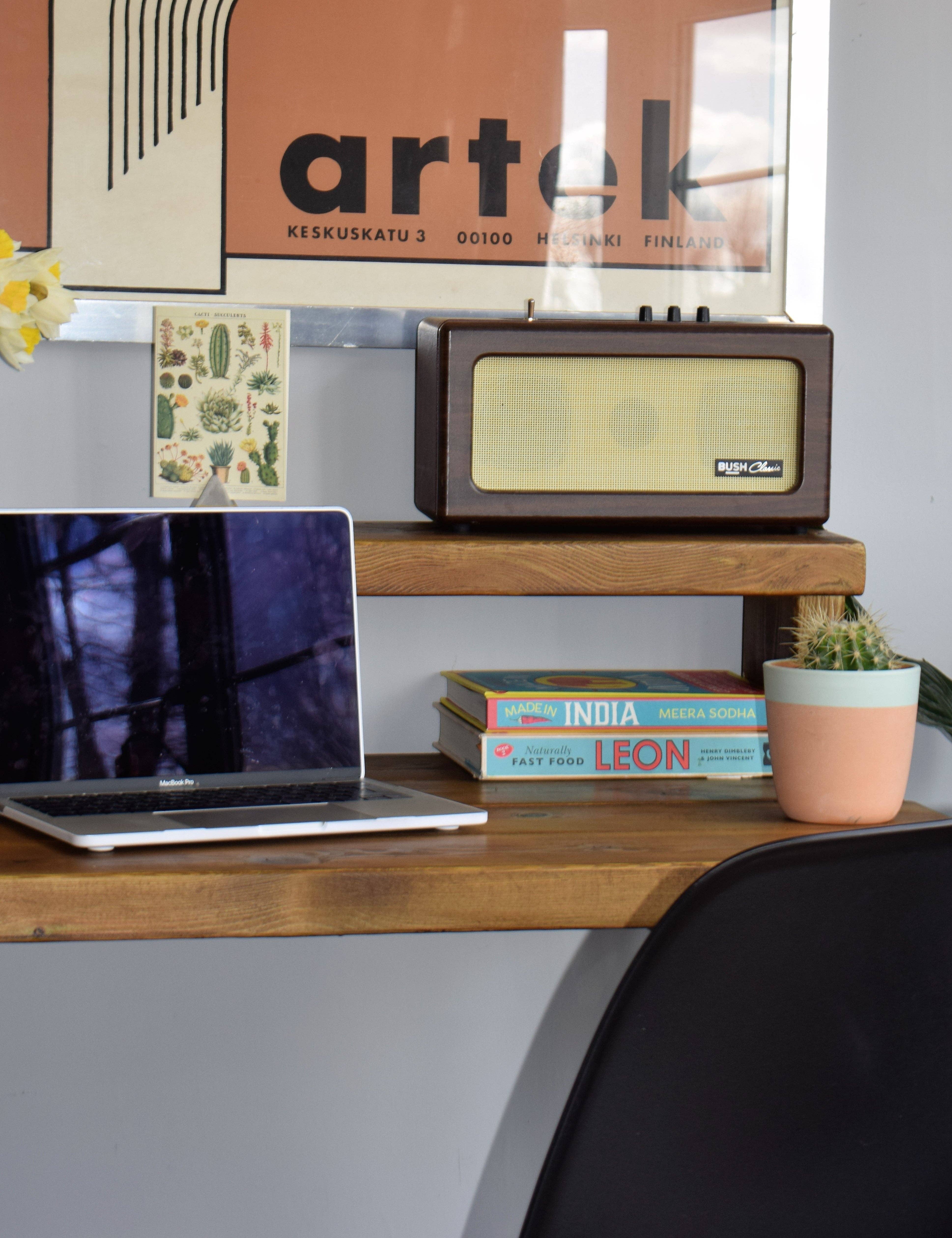 REMOVED BRAND – wholesale Desk set – Industrial Reclaimed Pine Desks with Black Steel Legs - Mid-Century Modern Home Office Furniture  Riser Deep Shelf3