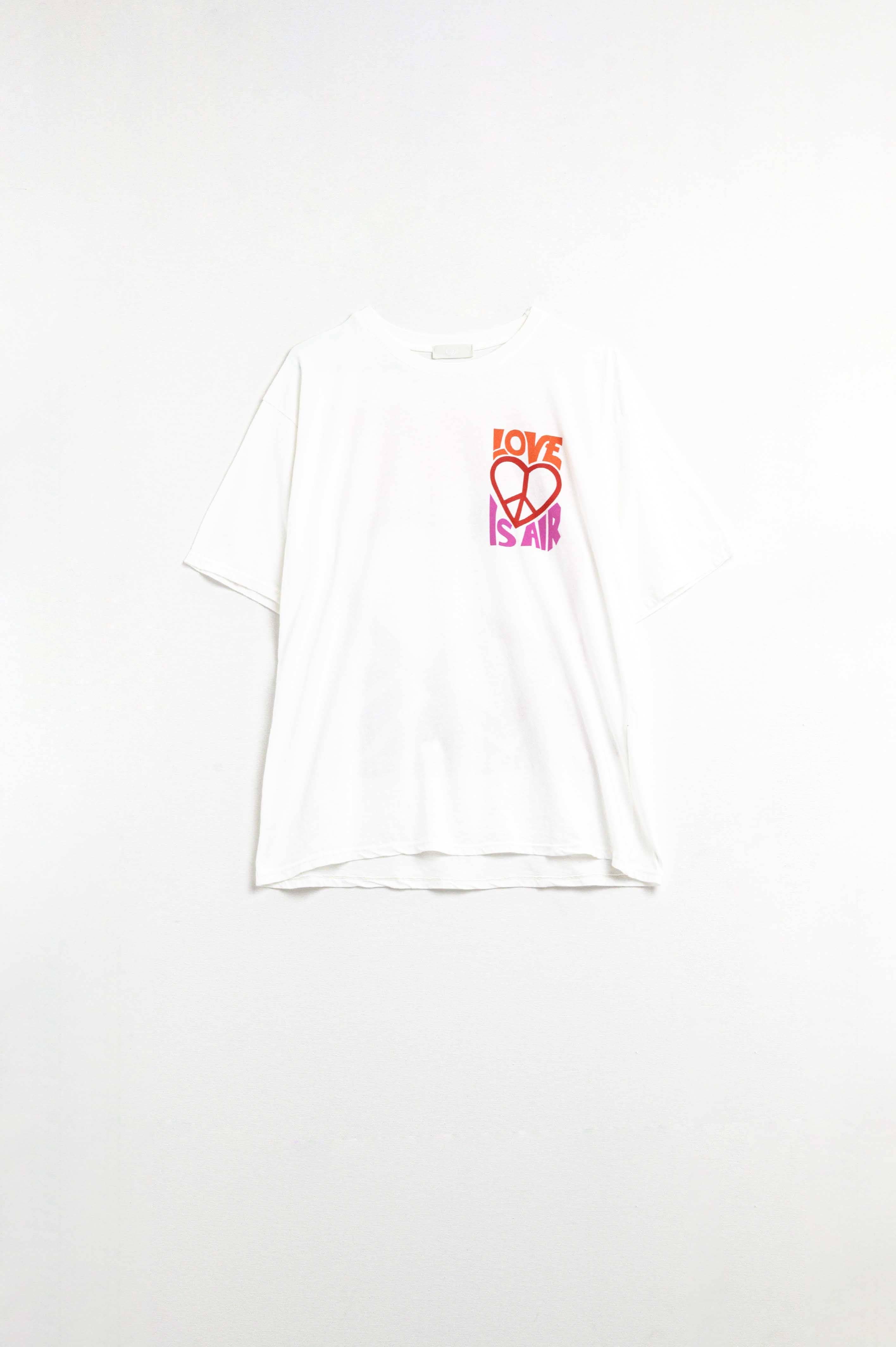 White T-Shirt with Love is Air and Heart with Peace logo for wholesale on Faire7