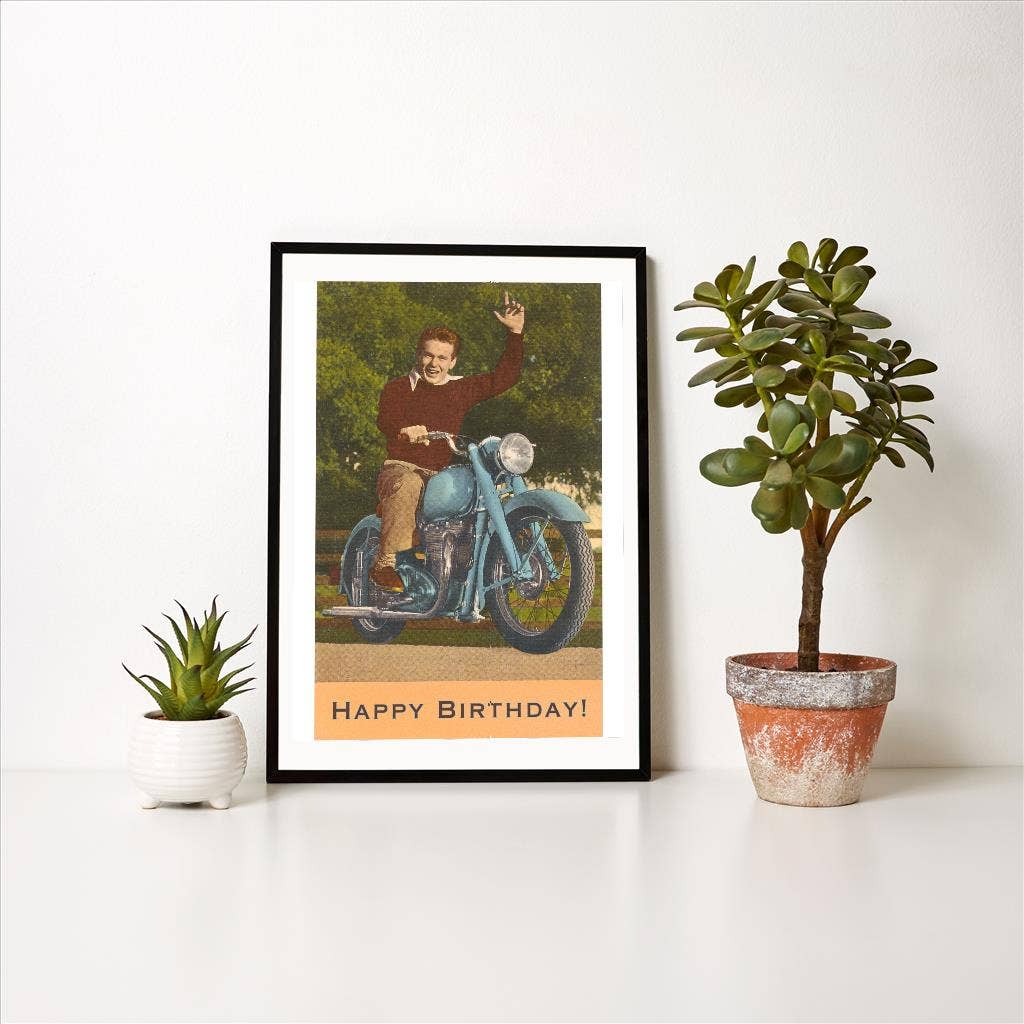 Found Image Press - Wholesale Art Print - Art Print HB-89 Happy Birthday, Guy on Motorcycle1