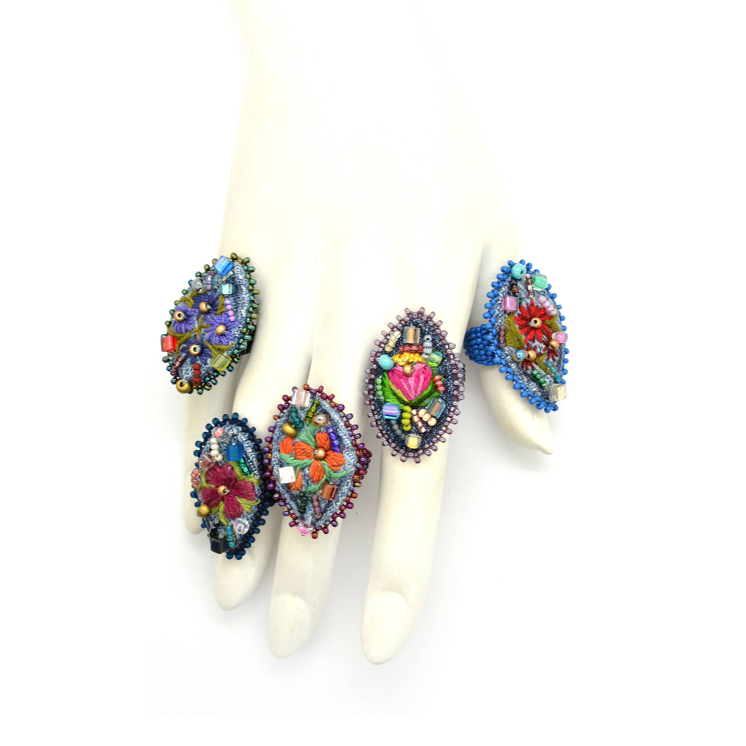 Dunitz & Company - Wholesale Cocktail/Statement Ring - Beaded & Embroidered Flower Frida Rings1