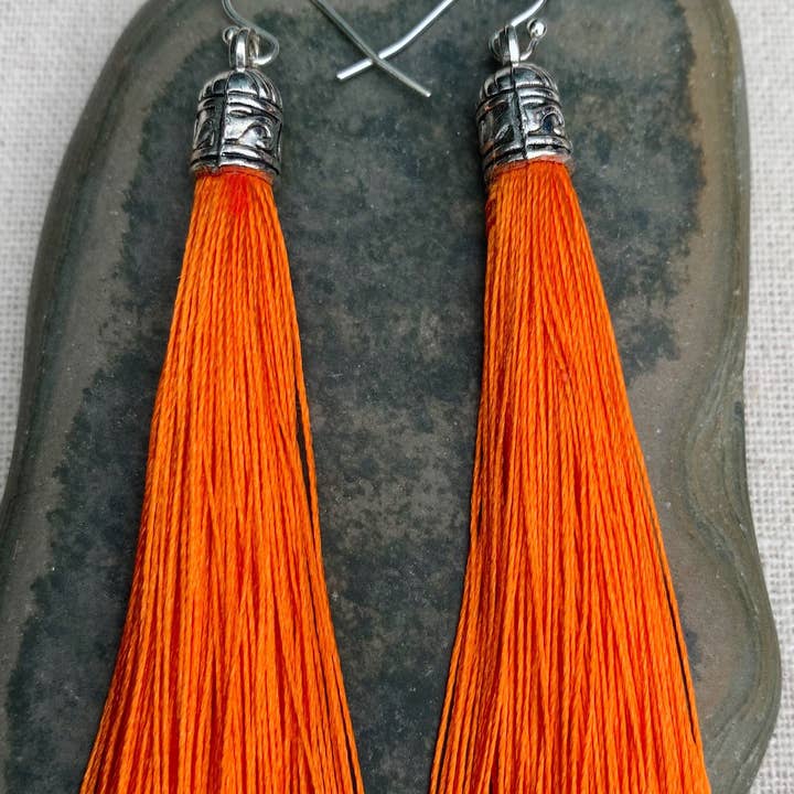 Orange Tassel Long Dangle Earrings Jewelry Gifts for wholesale by Tiger Flower Jewelry