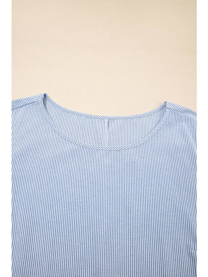 Blue Spring 2026 Stripe Crisscross Lace Patch Shift Dress (S-4X) for wholesale on Faire7