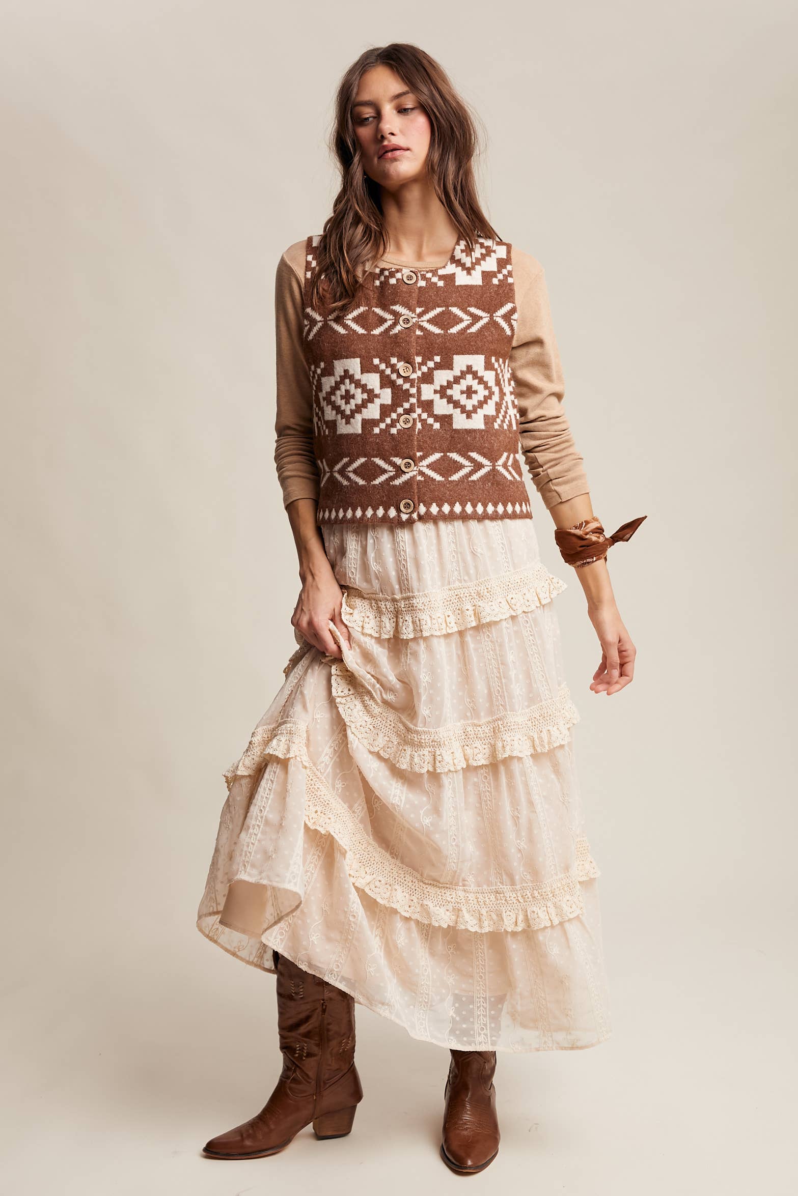 Listicle - Wholesale Sweater Vest - Women's - Southwestern Button-Up Vest LSW097732