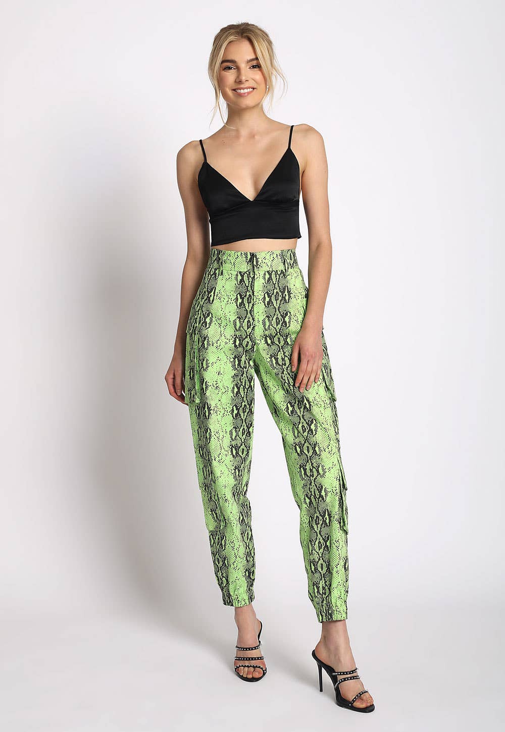 Sans Souci – Großhandel Hose – Damen – REPTILIEN-CARGOHOSE - NEON-LIMETTE3