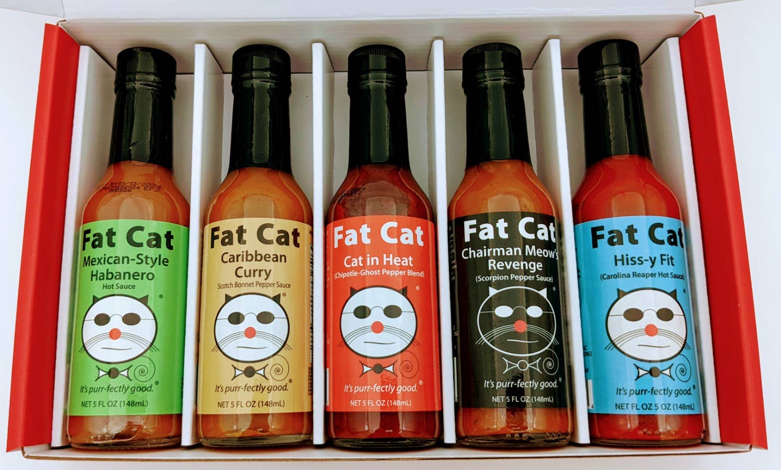 Fat Cat - Wholesale Hot Sauce - Hot Sauce Gift Box -  5 Bottle "Heat Lovers" Hot Sauce Set1