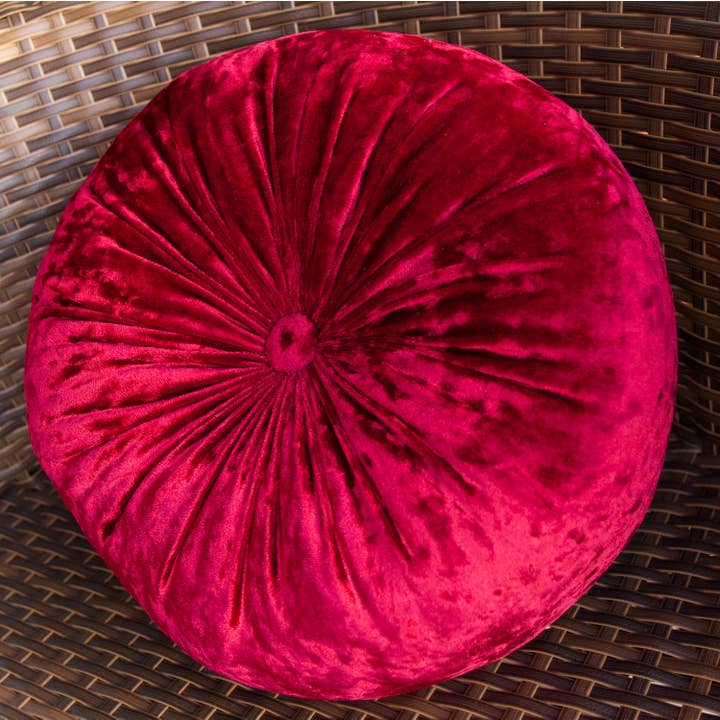 Round Velvet Cushion Ruby Red 12" for wholesale by Phionah by Phionah Llc