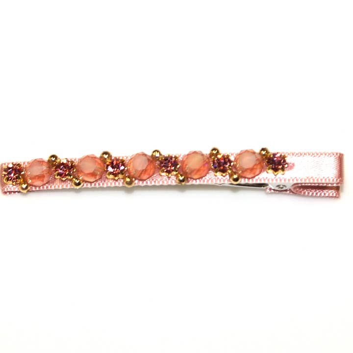 Stone & Crystal Satin Covered Clip - Pink - HHC199 PINK for wholesale by Hepburn & Co.