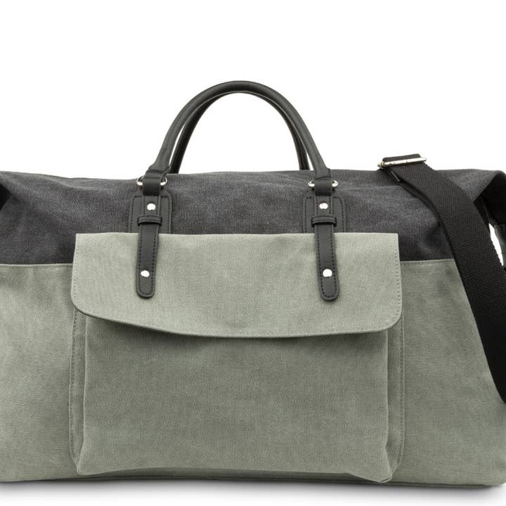 Large Canvas Weekender Travel Bag - Black & Grey for wholesale by Weddingstar Inc.
