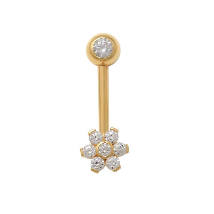 Zahav Jewelry - Wholesale Single Earring - 14kt Solid Gold 14 Gauge Flower Christina J Bar Piercing1