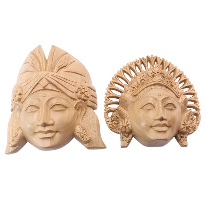 Novica Handmade Kecak And Janger Wood Masks (Pair) for wholesale by NOVICA