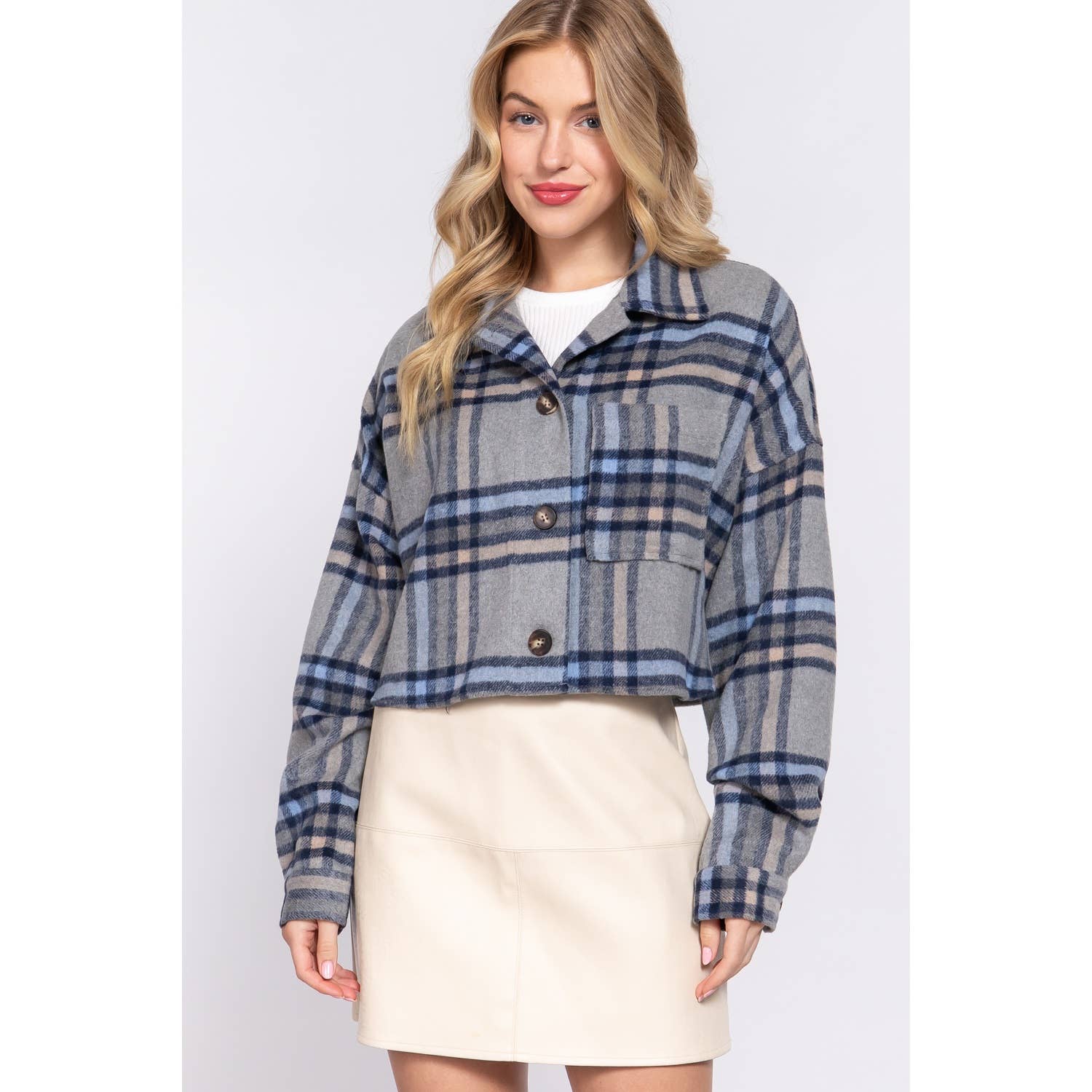 Paperdoll - Venta al por mayor Chaqueta - Mujer - CHAQUETA CORTA HOLGADA DE LANA A CUADROS0