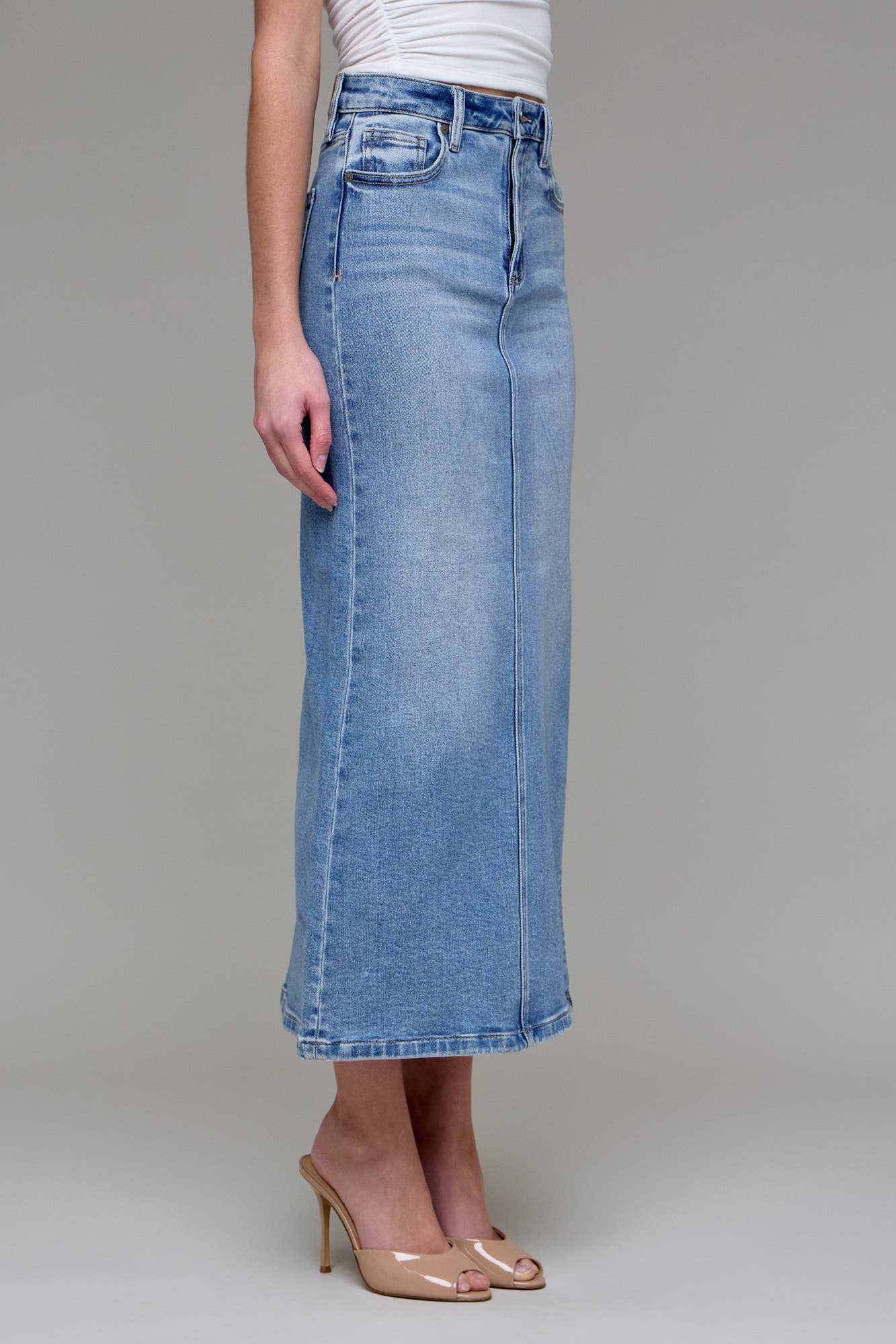 Hidden Jeans - Wholesale Skirt - Women's - Medium Light Side Slit Stretch Midi Skirt2