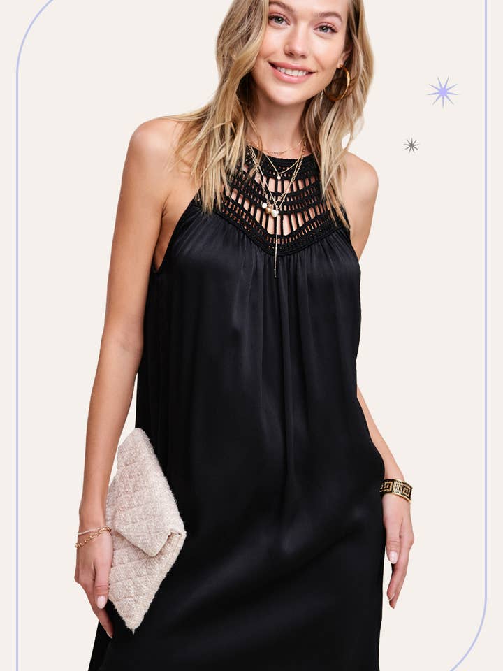 HCD9312 - Vestido de cetim sem mangas com recorte frontal esvoaçante por atacado de La Miel