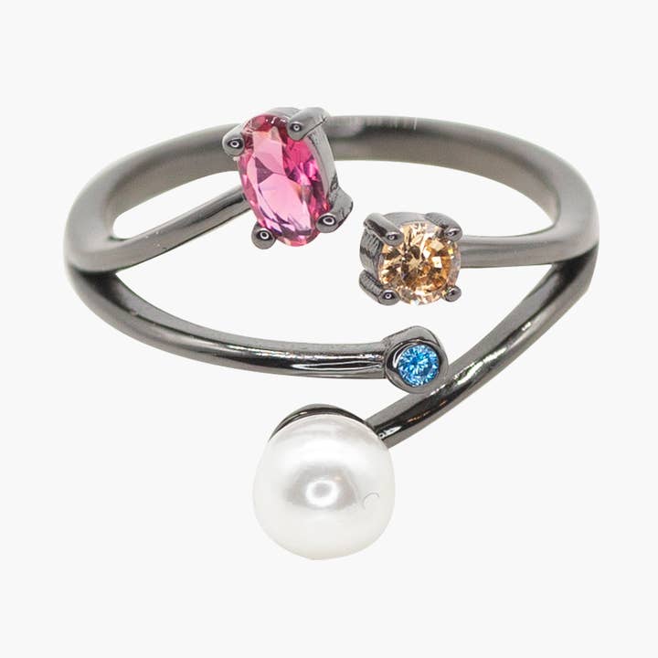 Pink Citrus Sparkler Åben Ring • Sort Guld for engroshandel hos Romilt London