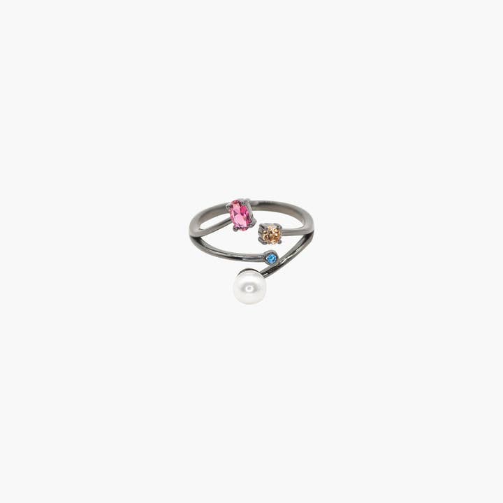 Pink Citrus Sparkler Open Ring • Black Gold for wholesale by Romilt London