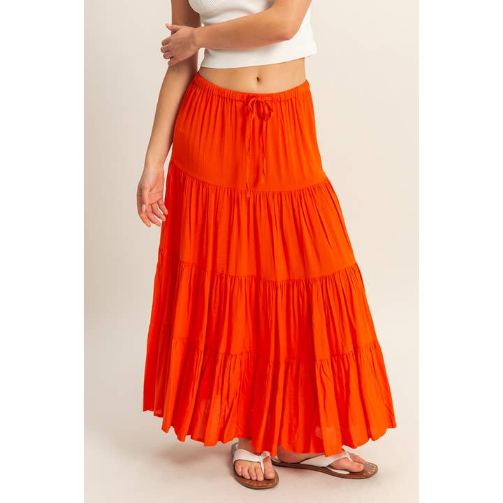 HYFVE - Wholesale Skirt - Women's - DZ25C894-High Waist Tiered Maxi Skirt