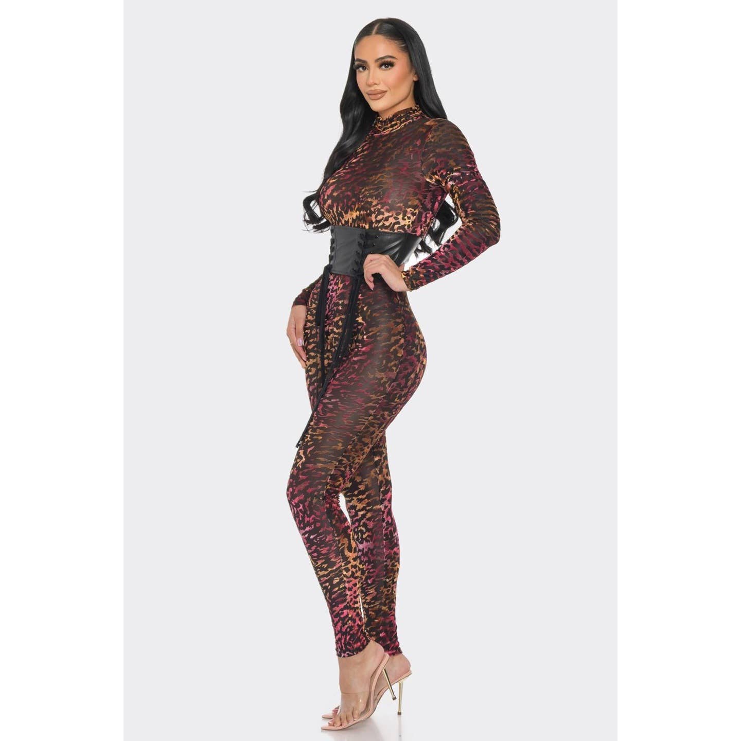 Black Pearl Clothing - Wholesale Jumpsuit - Women's - MESH VELVET LEOPARD PRINT JUMPSUIT1