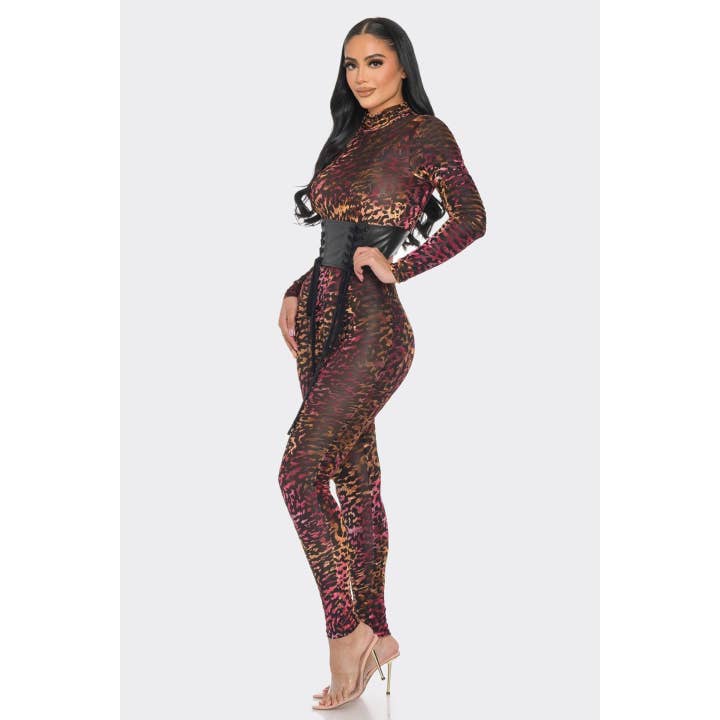 Black Pearl Clothing - Wholesale Jumpsuit - Women's - MESH VELVET LEOPARD PRINT JUMPSUIT1