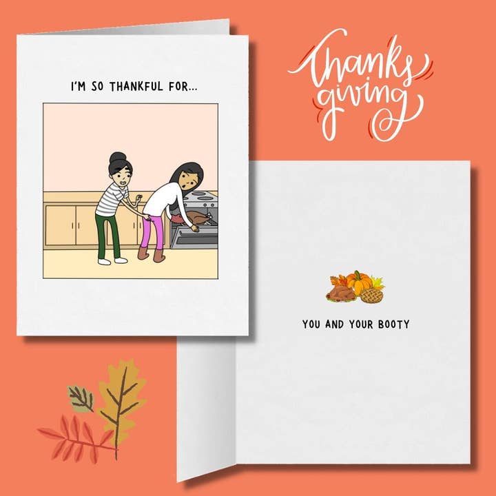 I'm So Thankful for You and Your Booty | Simpatico biglietto romantico per lesbiche | Regalo per anniversario LGBTQ | Biglietti di auguri WLW Sapphic Love Thanksgiving per la vendita all'ingrosso da parte di Sesame But Different