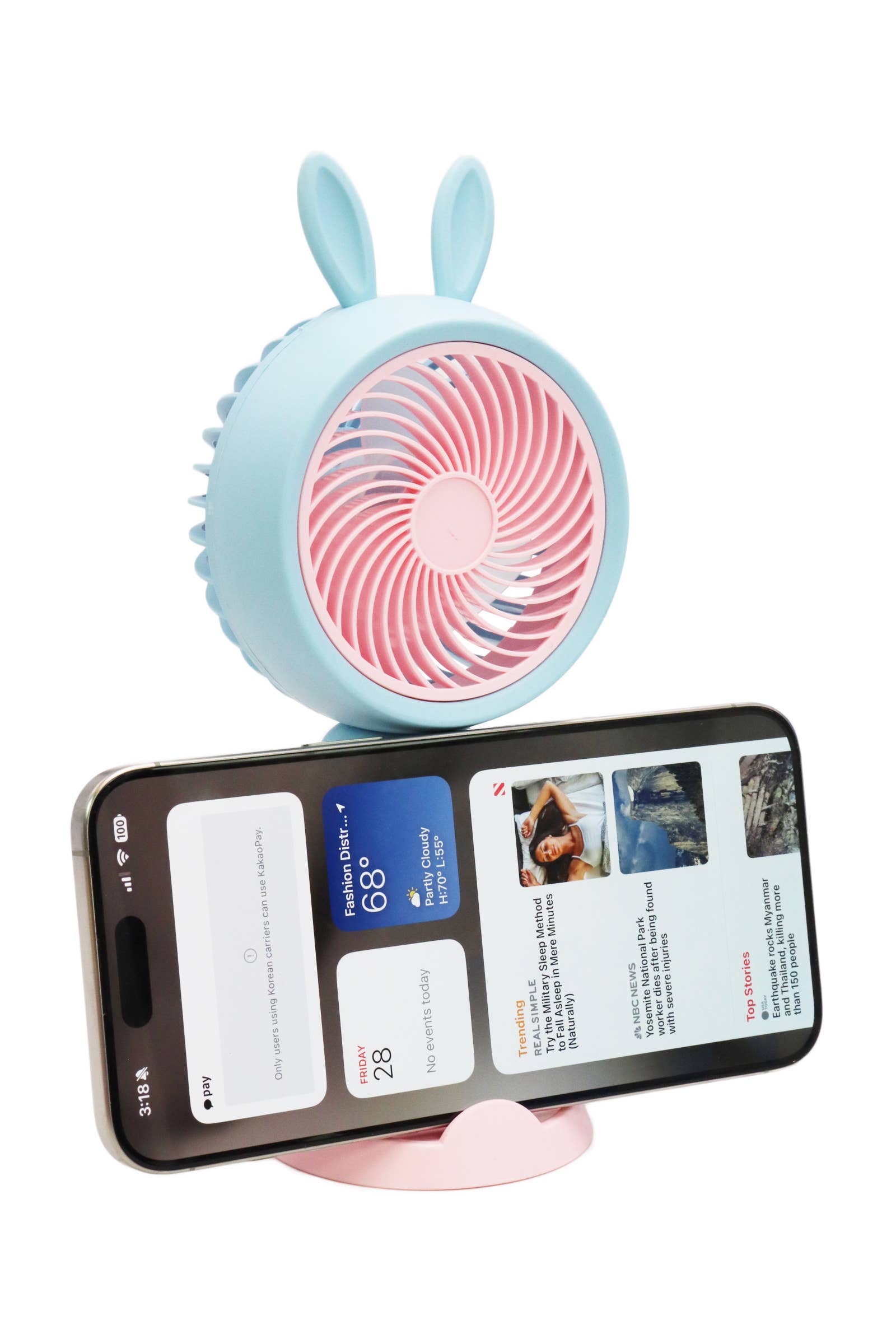 Cap Zone – wholesale Elektrisk handfläkt – Bunny Ear Matte Pastell Handhållen Elektrisk Fläkt - 12 st6