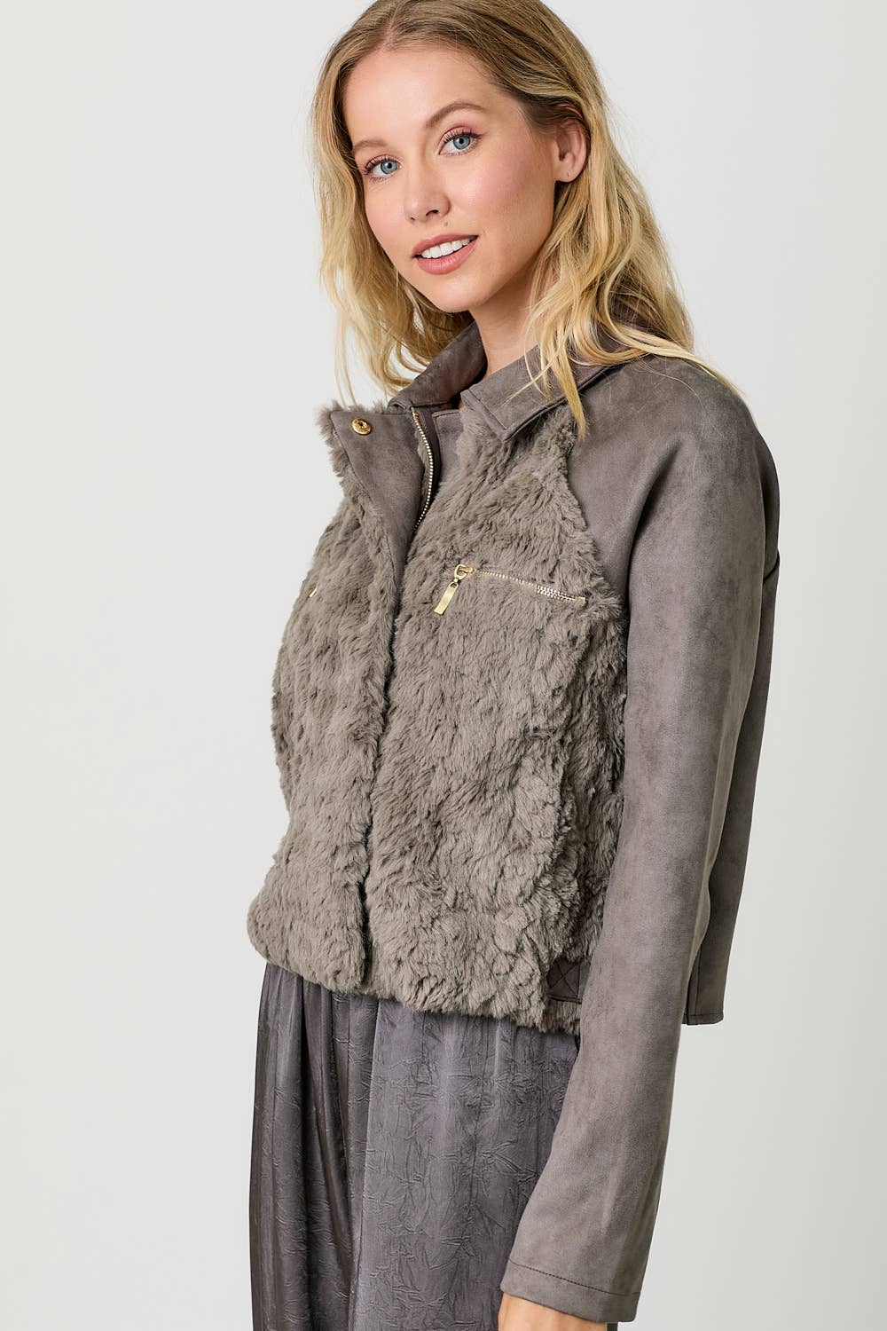 Mystree – wholesale Jacket – Women's – 60873 Fur Mixed Suede Jacket2