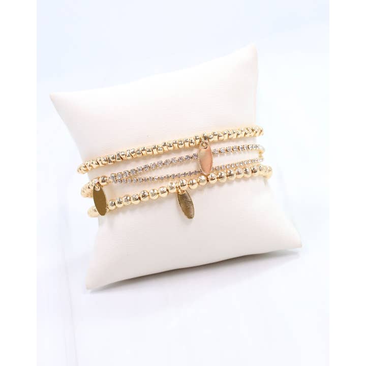 Caroline Hill - Wholesale Jewelry Set - Winston Beaded Stretch Bracelet Gold