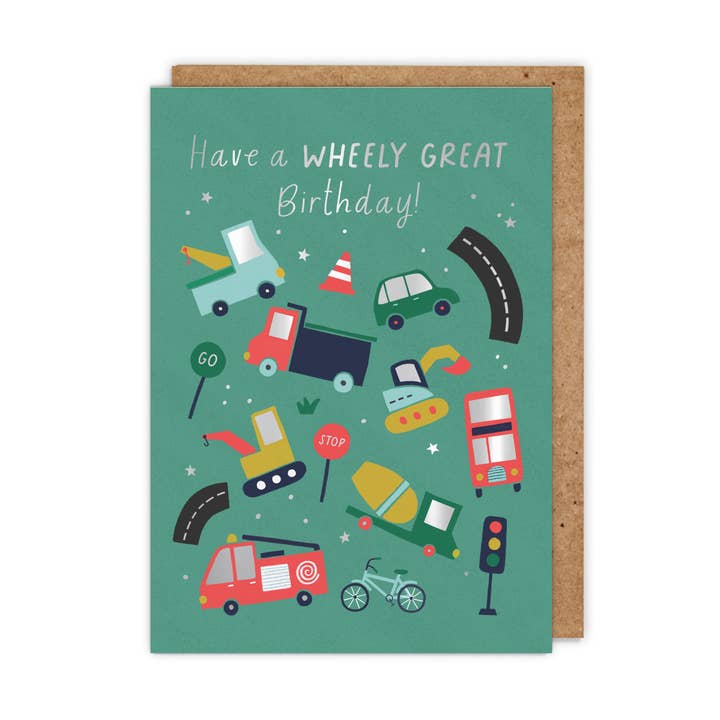Wheely toller Geburtstag! Silberfolien-Kindergeburtstagskarte für den Großhandel von Zoe Spry