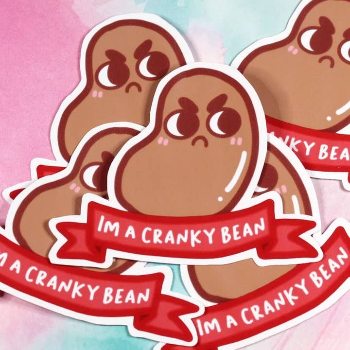 Cranky Bean - Weatherproof Glossy Sticker for wholesale by Bailey's Doodles