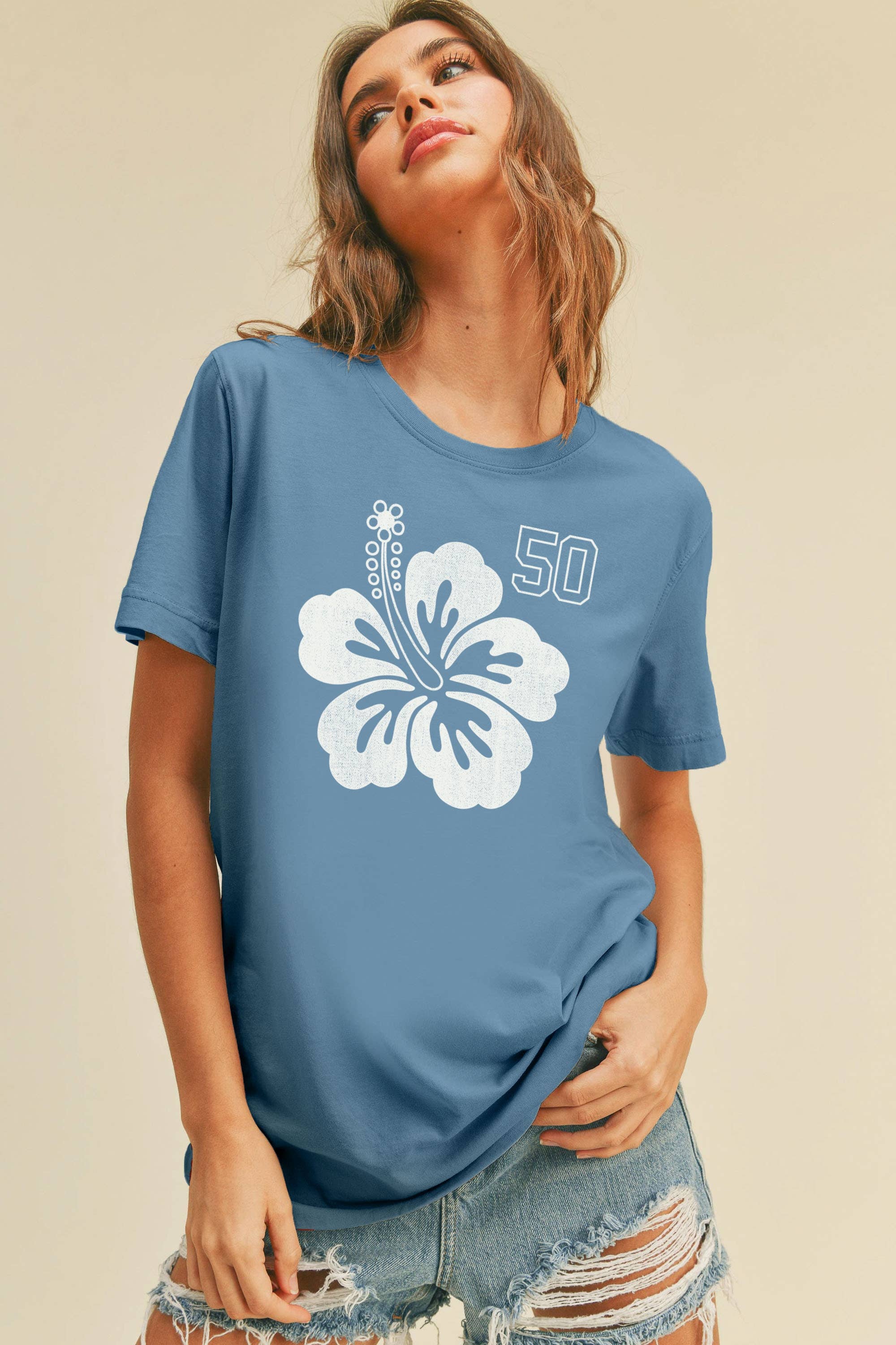 Honestee - Wholesale T-Shirt (Graphic) - Women's - Hawaiian Flower Graphic Short Sleeve T-Shirt4