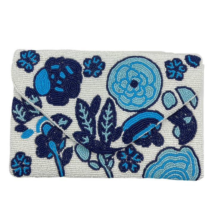 BOLSO DE MANO AZUL CON CUENTAS FLORALES para venta al por mayor de Pizzazz, Inc.