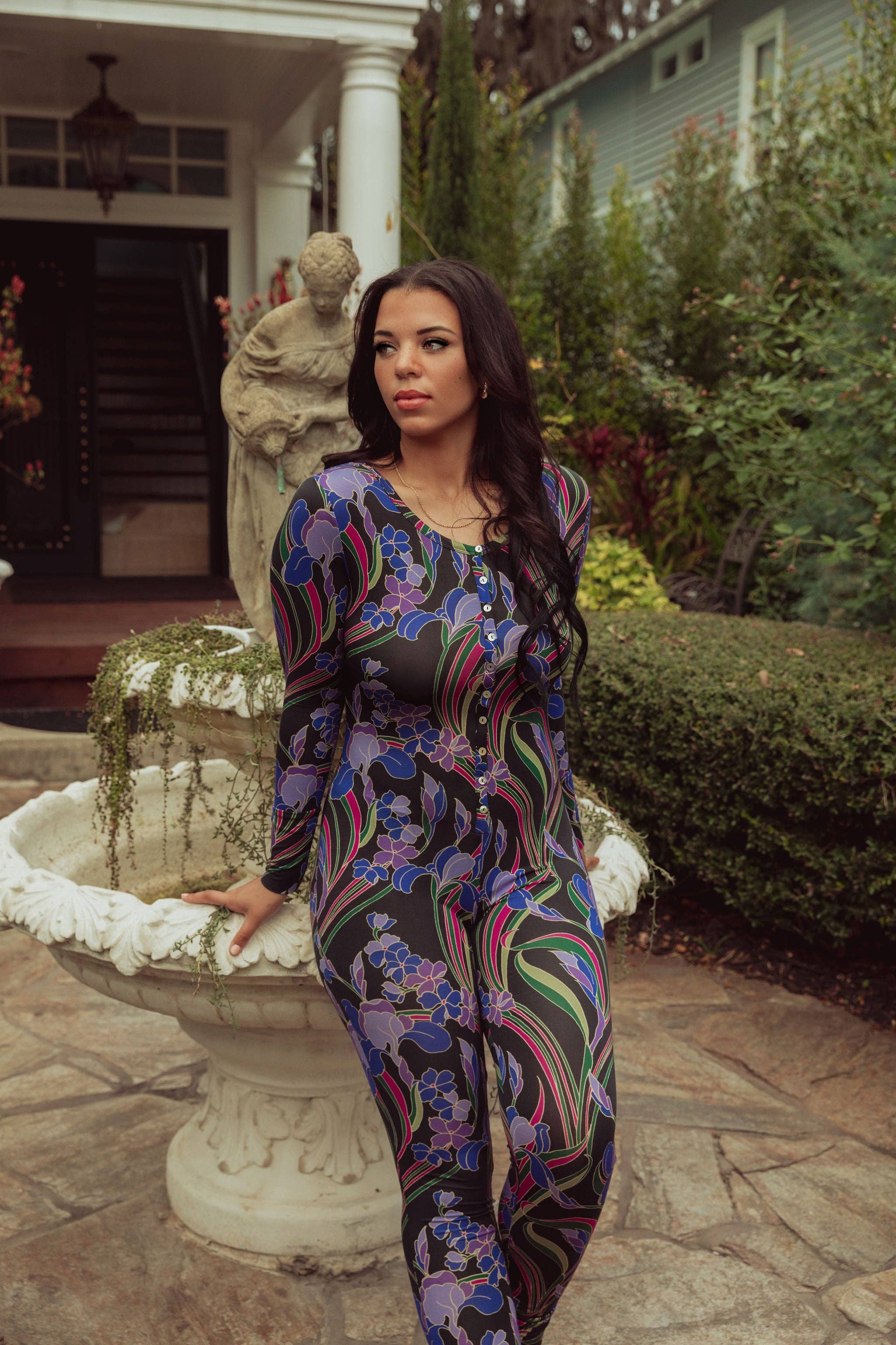 Kilo Brava - Wholesale Onesie - Women's - Modal Onesie - Deco Iris Print Inspired by the 70’s0