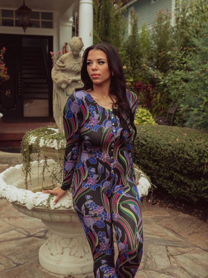 Kilo Brava - Wholesale Onesie - Women's - Modal Onesie - Deco Iris Print Inspired by the 70’s0