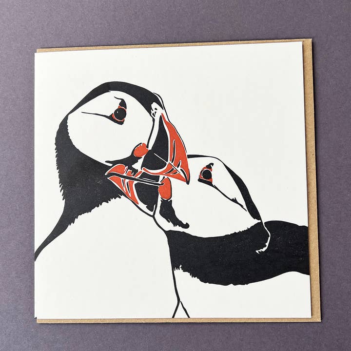 Penguin Ink - Vente Cartes de déclaration d'amour - Carte à lettre en relief Puffin Nuzzle | Carte d'anniversaire0