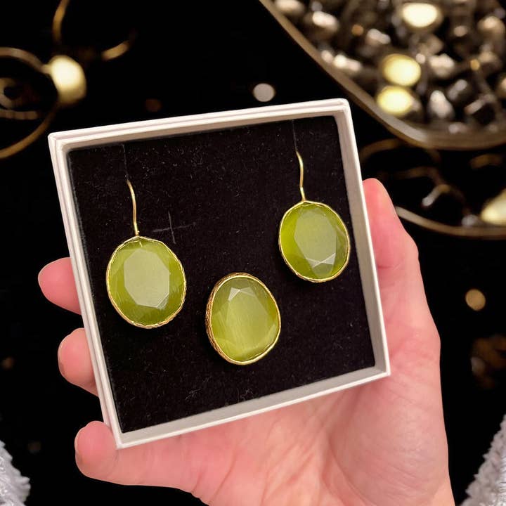 Conjunto «AGATELLE» dorado oro fino en ágata verde para venta al por mayor de TOURMALYN