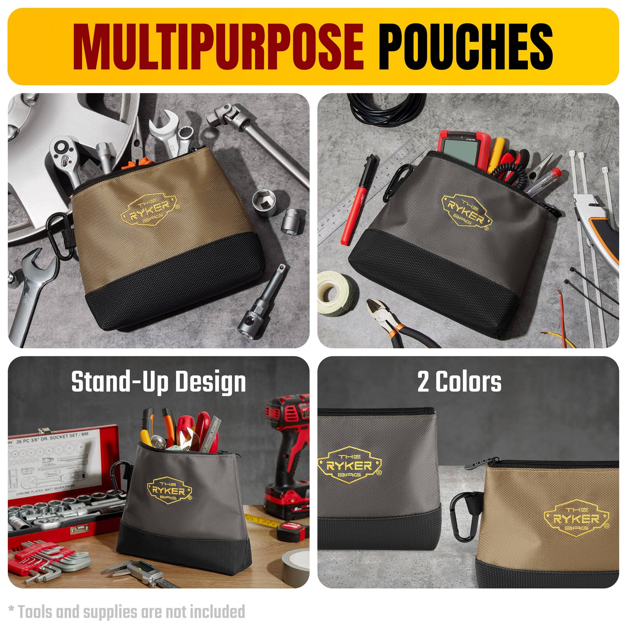 The Ryker Bag – Großhandel Werkzeugsets – Canvas-Reißverschluss-Werkzeugtasche klein mit hartem Boden und Karabiner (2er-Pack)3