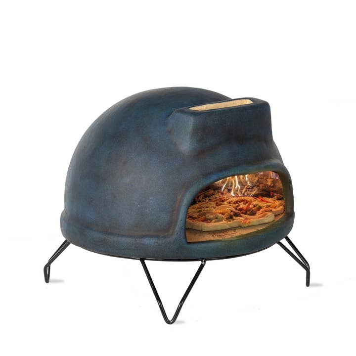 Handcrafted Blue-Flame Dome Clay Pizza Oven with Iron Stand for wholesale by Best Life Patio