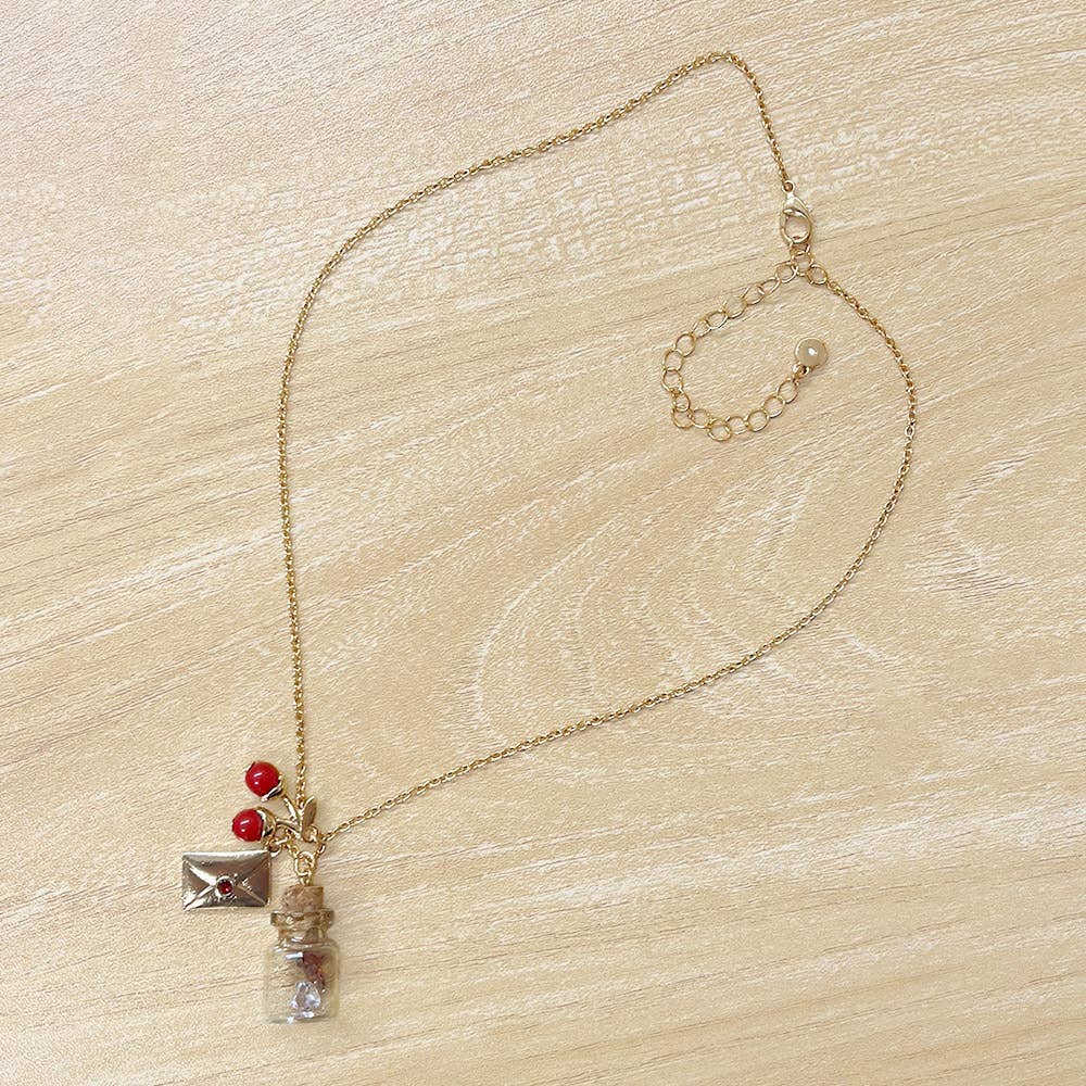 Sensibling Corp. - Wholesale Pendant/Charm Necklace - Whimsical Glass Bottle Envelope Cherry Charm Pendant Necklace2