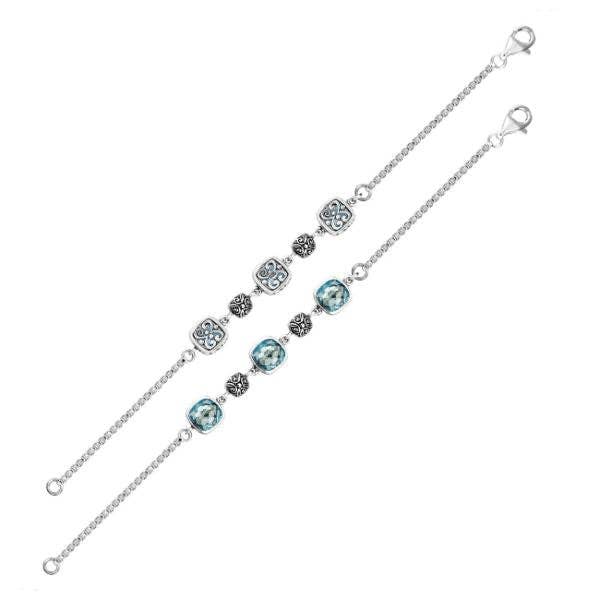 Bracciale a doppio stile in filigrana di Bali in quarzo topazio blu in argento sterling AB-9007-BT per la vendita all'ingrosso da parte di Bali Designs