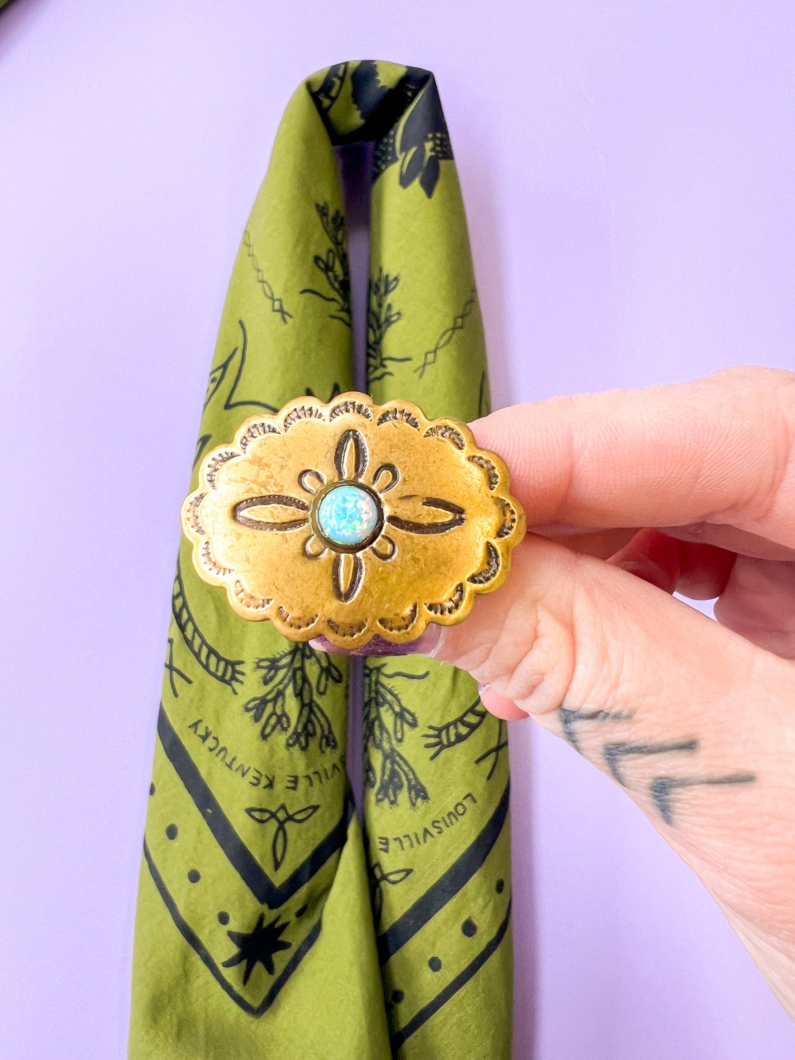 Velvet Outlaw - Wholesale Bandana - Unisex - Gold Opal Concho Bandana Slide8