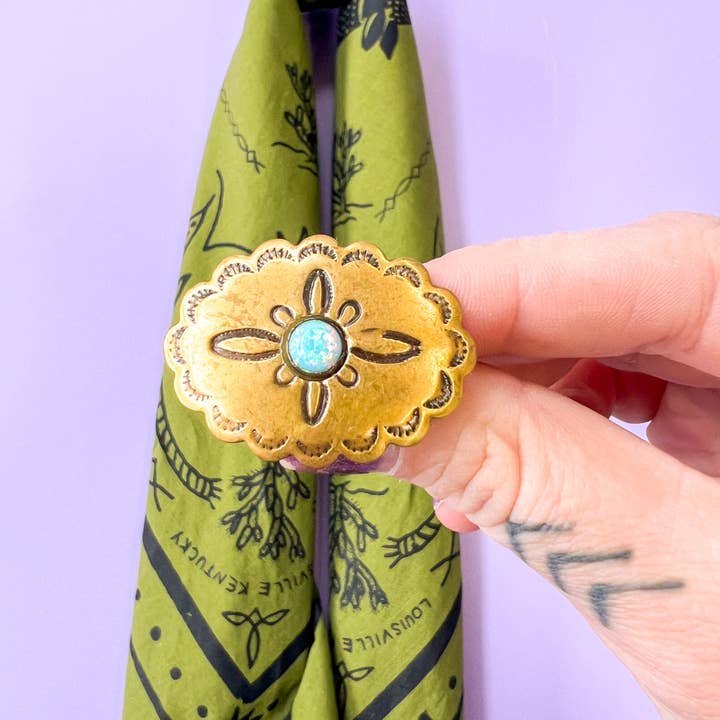 Velvet Outlaw - Wholesale Bandana - Unisex - Gold Opal Concho Bandana Slide8