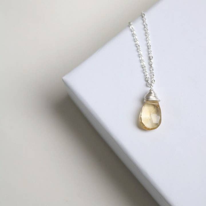 Delicate silver necklace with citrine pendant women's jewelry for wholesale by Positiva Jewelry