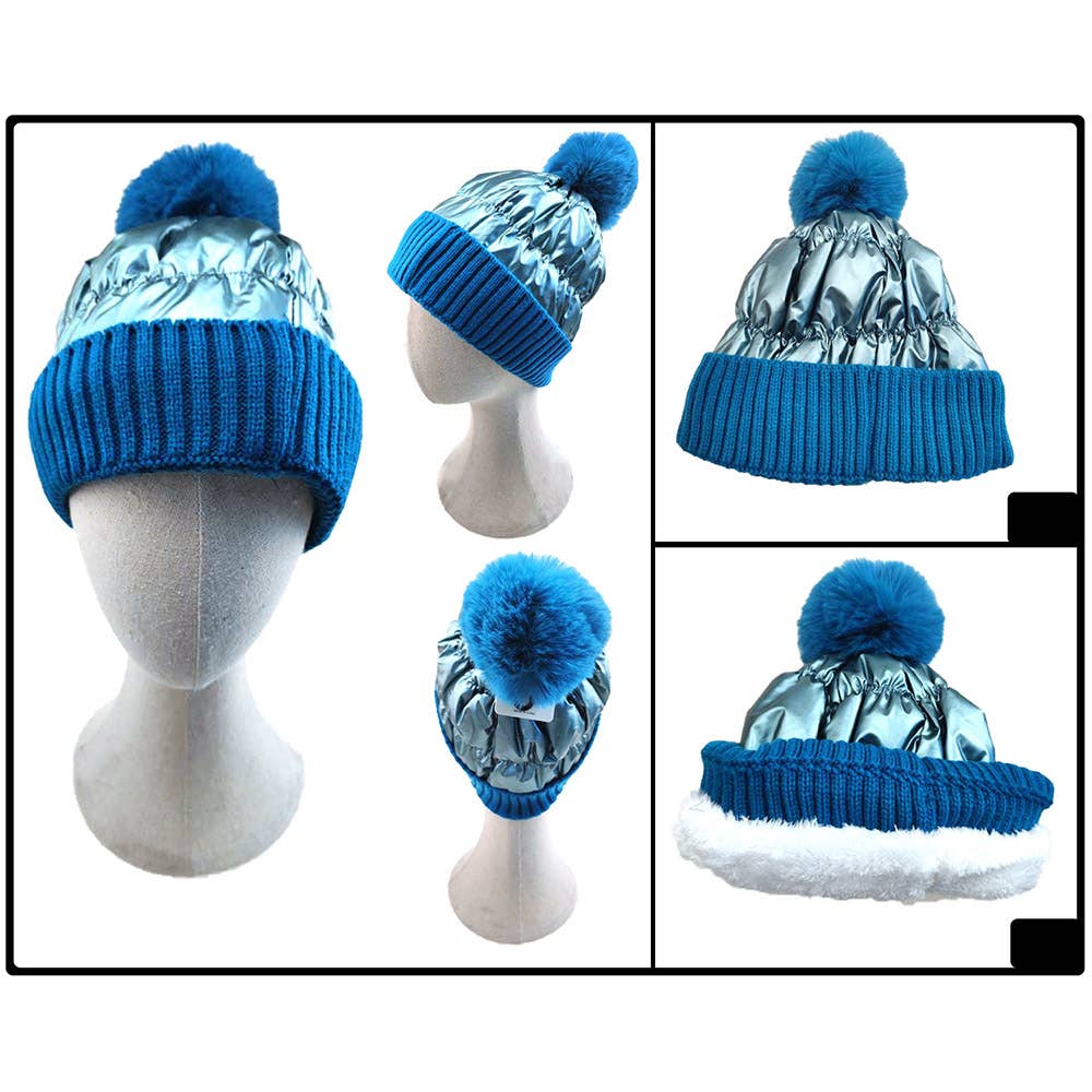 Sensibling Corp. - Wholesale Beanie - Women's - Fleece Lining Puffer Knit Pom Pom Beanie Hat
17