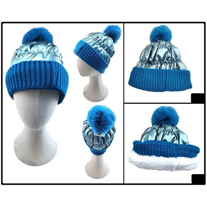 Sensibling Corp. - Wholesale Beanie - Women's - Fleece Lining Puffer Knit Pom Pom Beanie Hat
17