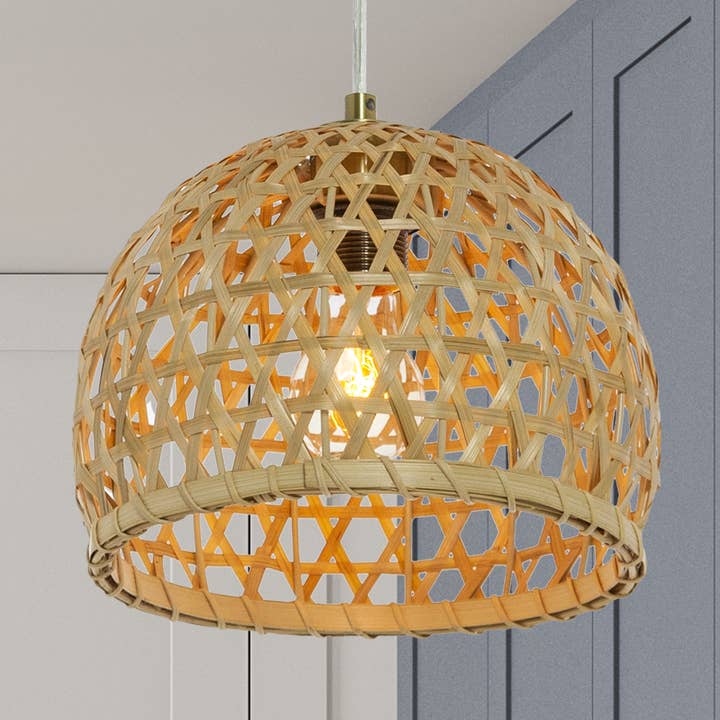 10.25"W Natural Bamboo Pendant Light Globe Shade for wholesale by River of Goods