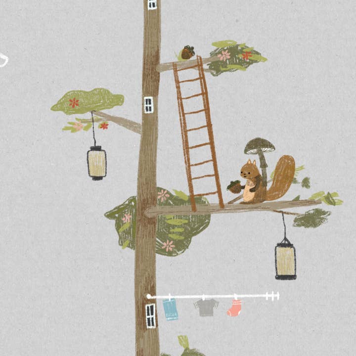 Biglietto di auguri A6 in cerca di scoiattolo sull'albero per la vendita all'ingrosso da parte di After Providence