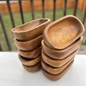 Wood Bowl Candle Supply - Wholesale Candle Holder - Small Oval Boho Safe Candle Ready Acacia Wood Dough Bowl1