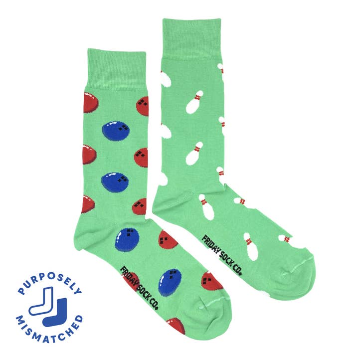Herresokker med Bowlingkugle & Kegle i Forskellige Mønstre for engroshandel hos Friday Sock Co.